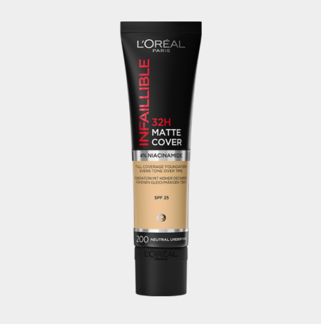 كريم اساس فاونديشن انفاليبل مات كفر بنسبة 4 % نيساميد مع حماية من الشمس من لوريال L'Oréal Paris Infallible 32h Matte Cover Foundation