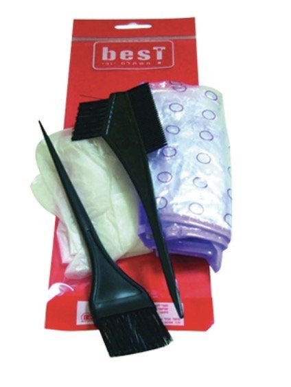 طقم فرشاة ومشط وغطاء صبغة شعر احترافي من ماركة "Best Essential"، وهي مصممة لتسهيل عملية صبغ وتلوين الشعر سواء في المنزل أو في الصالون
