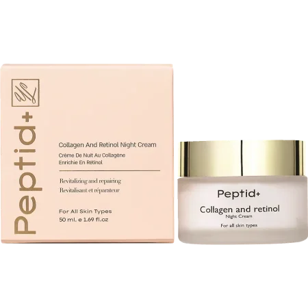 كريم الليل Peptid+ Collagen And Retinol Night Cream، وهو كريم ليلي مغذٍ مصمم لجميع أنواع البشرة   يحتوي على الكولاجين والريتينول ومكونات أساسية أخرى لإبطاء شيخوخة الجلد