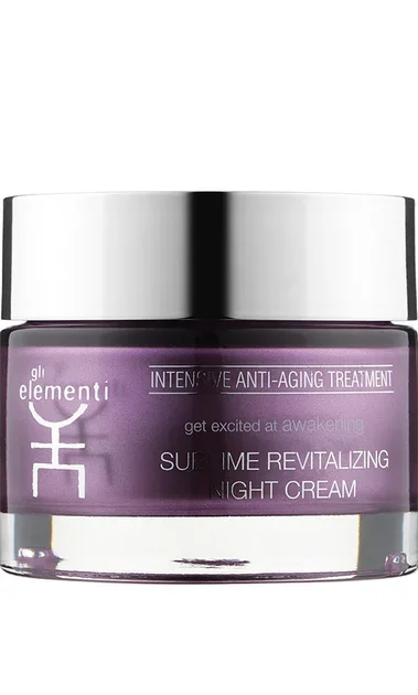 كريم الليل "Gli Elementi Sublime Revitalizing Night Cream"كريم ليلي فاخر ذو مفعول مكثف لمكافحة الشيخوخة وإعادة الهيكلة، يعمل على تنشيط البشرة وتغذيتها بشكل مكثف وتحفيز تجديد الخلايا أثناء الليل.