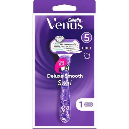 ماكينة حلاقة جيليت فينوس النسائية Gillette Venus Deluxe Smooth Swirl- FlexiBall التي تسمح للرأس بالدوران والتكيف مع منحنيات الجسم.