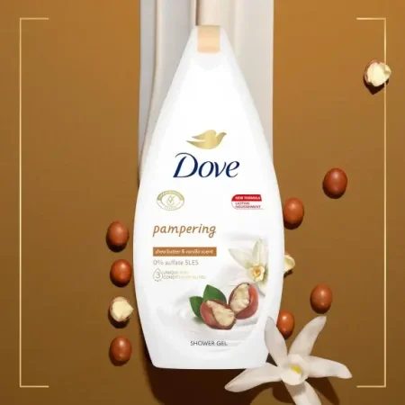 غسول للجسم  دوف (Dove)، يتميز برائحة الفانيليا وزبدة الشيا