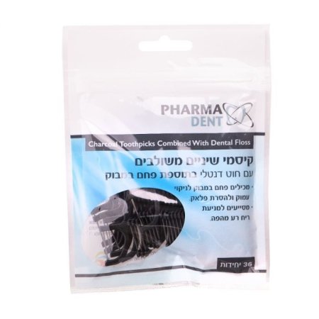 مسواك خيط الاسنان   من ماركة Pharma Dent يحتوي على فحم البامبو لتنظيف عميق، لإزالة البلاك، ويقلل من رائحة الفم الكريهة.