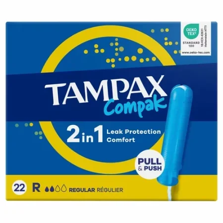 سدادة قطنية للنساء تامباكس كومباك Tampax tampons Compak Regular امتصاص اعلى بدون تسريب وراحة قطنية ناعمة